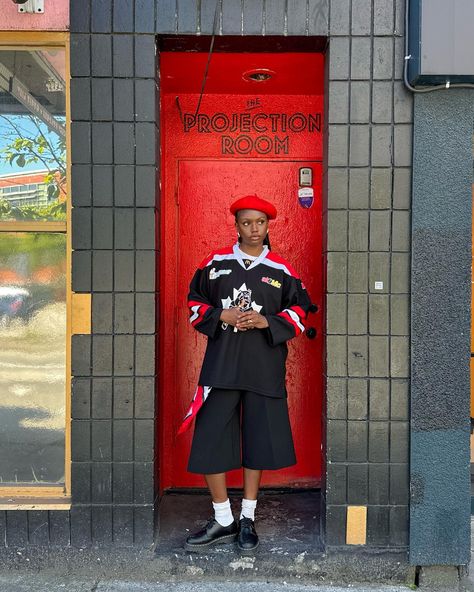 red door • • #explore #explorepage #outfit #fashion Red Brown And Black Outfit, Tyler The Creator Outfits Women, Red And Black Aesthetic Outfit, Red Streetwear Outfit, Tyler Concert, Tyler The Creator Outfits, Art Gallery Outfit, Teaser Video, Fashion Creator