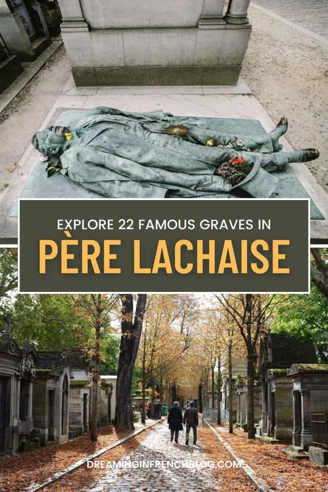 Dive into the serene and historic pathways of Père Lachaise Cemetery, Paris's most renowned resting place. Explore to uncover the stories and artistry behind the Famous Graves. Save this pin to plan your reflective journey through this famous landmark. Père Lachaise Cemetery, Pere Lachaise Cemetery, Famous Graves, Trip To Paris, Famous Landmarks, Cemetery, The Past, Paris, History