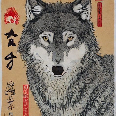 IA - Japanese Wolf 4 Wolf Japanese Art, Stable Difussion, Japanese Wolf, Wolf Painting, Nordic Tattoo, Wolf Drawing, Nature Music, Ukiyo E, Japanese Painting