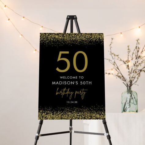 $60.10 | Black Gold 50th Birthday Party Welcome Sign #birthday party welcome sign, adult birthday party, minimalist birthday, birthday party decor, black and gold, forty birthday, fifty and fabulous, 50th birthday decor, 50th birthday welcome sign, 5th birthday party 50th Birthday Signs, 40 Birthday Signs, 50th Birthday Decorations, Party Welcome Sign, Forty Birthday, 40th Birthday Party, 40th Birthday Decorations, Adult Birthday Party, 30th Birthday Parties