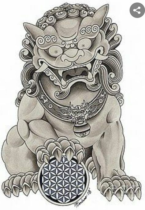 Foo Dog Tattoo Design, Chinese Foo Dog, Foo Dog Tattoo, Chinese Dog, Buddha Tattoos, Tattoo Dragon, Dragon Chinese, Fu Dog, Chinese Tattoo