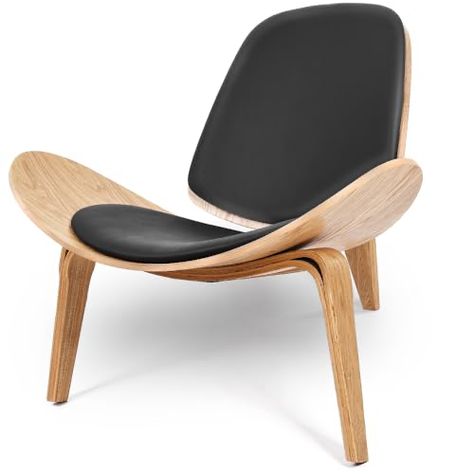 Hans Wegner Shell Chair, Bent Plywood Chair, Faux Leather Accent Chair, Accent Chair Living Room, Chair Living Room, Leather Accent Chair, Hans Wegner, Shell Chair, Accent Chairs For Living Room