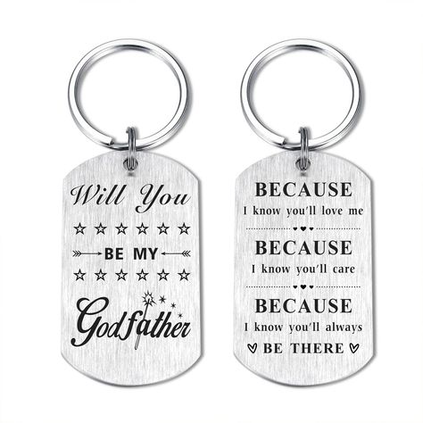 PRICES MAY VARY. No Imported Pull On closure Be My Godfather Proposal Gifts - Will You be my godfather? a special way to make a godfather who is a guardian sent from above Double-Sides Godfather Engraved Keychain - One side engraved "Will You Be My Godfather". The other side engraved "Because i know you'll love me, because i know you'll care, because i know you'll always here" Steel Material - This small ask godfather presents is made of high quality stainless steel, No Rust, No Allergy, No Fadi Godfather Proposal Ideas Uncle, Gifts For Godparents, Godfather Proposal Ideas, Godparents Proposal Ideas, Godfather Gifts, Godparent Gifts, Engraved Keychain, Meaningful Messages, God Parents