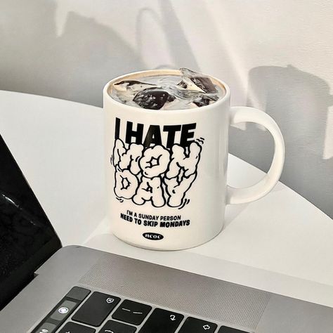 Aesthetic Mug Design, Tazas Aesthetic, Mug Graphic Design, Graphic Mugs, Kantor Pos, Branded Mugs, I Hate Mondays, Cup Mockup, Pretty Mugs