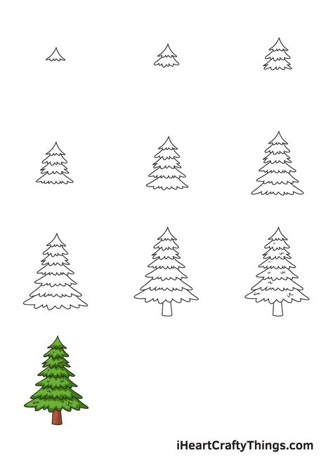 How To Draw A Pine Tree, How To Draw Pine Trees, How To Draw A Christmas Tree, Draw A Pine Tree, Draw Pine Trees, Pine Drawing, How To Draw Snow, Tree Drawing Simple, Pine Tree Drawing