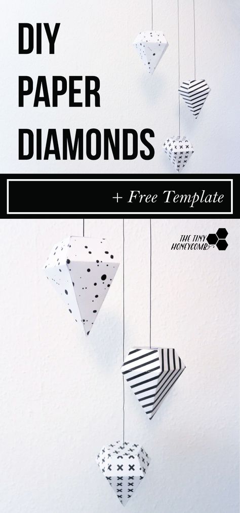 DIY paper diamond with a free template. Easy to make and pretty home decor. All you do is print, cut and glue. Diamond Template, Pretty Home Decor, Origami Diamond, Carton Diy, Paper Diamond, Pretty Home, Diamond Party, Cut And Glue, Denim And Diamonds