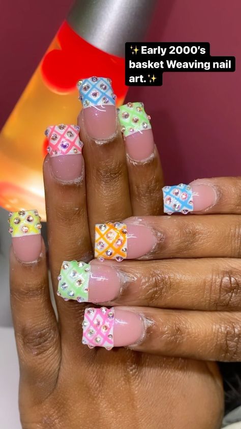 Early 2000 Nails, 2000 Nails, Early 2000/, School Nails, Art Designs, Basket Weaving, Nail Inspo, Nail Art Designs, Acrylic Nails