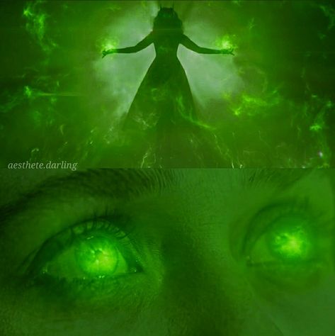 Green Scarlet Witch, Green Powers Aesthetic, Wanda Powers Green, Wanda Green Powers Gif, Wanda Maximoff Powers Green, Green Glowing Eyes Aesthetic, Green Powers, Goddess Of Egypt, Witch Powers