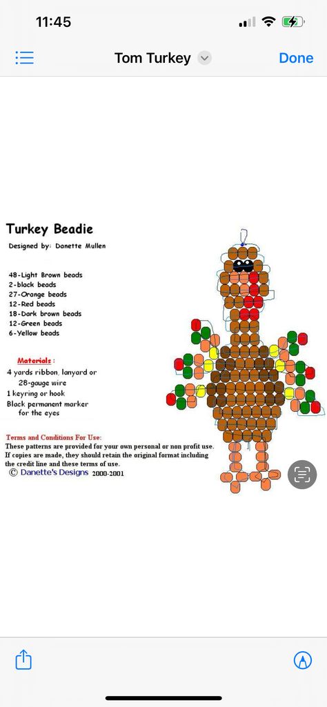 Thanksgiving Pony Bead Craft, Fall Pony Bead Crafts, Thanksgiving Seed Bead Patterns, Pony Bead Patterns Halloween, Animal Bead Keychain Patterns, Kandi Animals, Turkey Beads, Thread Projects, Bead Buddies