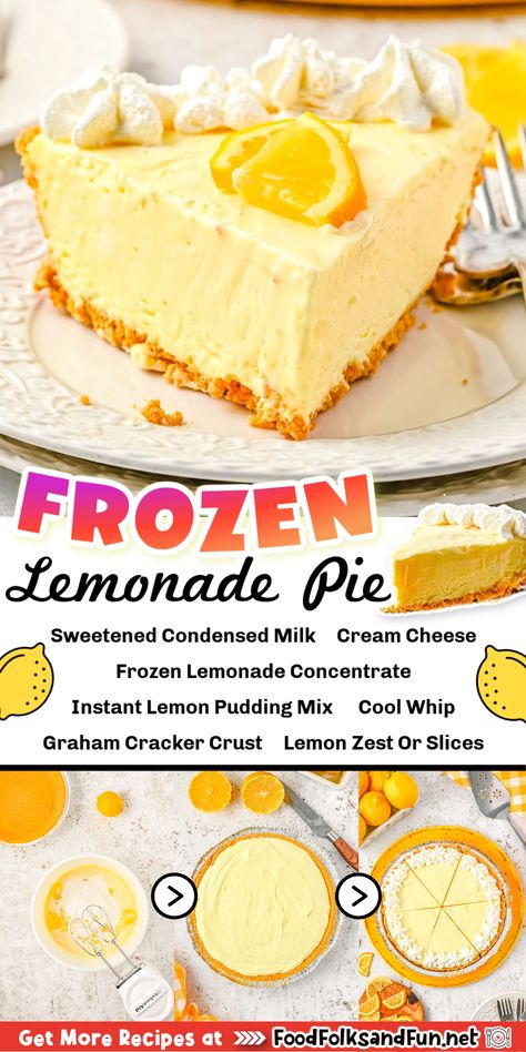 Frozen Lemonade Pie Recipe, Lemonade Pie No Bake, Lemonade Pies, Lemon Pie Recipe Condensed Milk, Frozen Lemonade Pie, Lemonade Pie Recipe, Cream Cheese Lemonade Pie, Lemonade Pie, Lemon Pie Recipe