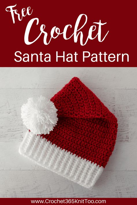 Crochet Santa Hat Free Pattern, Crochet Santa Hat Pattern, Baby Santa Hat, Santa Hat Pattern, Crochet Santa Hat, Badminton Net, Crochet Christmas Hats, Beginner Friendly Crochet, Crochet Holiday