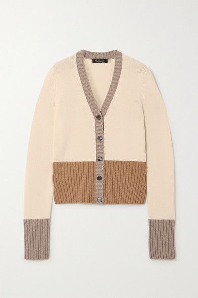 Loro Piana - Color-block Cashmere Cardigan - Ivory Jumper Outfits, Colorblock Cardigan, Knitwear Inspiration, Cosy Jumper, Jumper Outfit, Rejina Pyo, Color Block Cardigan, Knitwear Fashion, Loro Piana