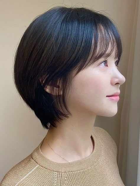 Layered Short Hairstyle With Wispy Bangs Korea Hairstyle Girl Short, Kpop Pixie Haircut, Haircut Idea Short, Korea Short Hair Haircuts, Japan Short Hairstyle, Short Hairstyle Women Japanese, Korean Pixie Cut With Bangs, Short Hairstyle Japanese, Short Hair For Straight Hair