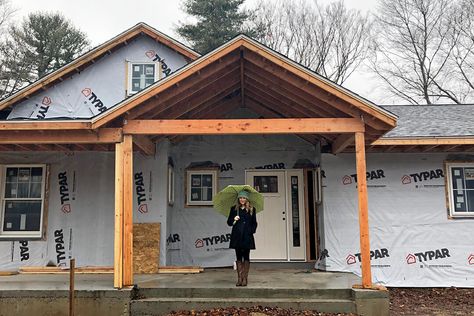 Connecticut Ranch House Remodel Update Adding A Peak To A Ranch House, Dormer On Ranch House, Addition On A Ranch House, Add Curb Appeal To Ranch House, 1970s Ranch House Exterior Remodel, Brick Ranch Addition, 90s House Remodel Exterior, Ranch To Craftsman Remodel, 90s Ranch Exterior Update