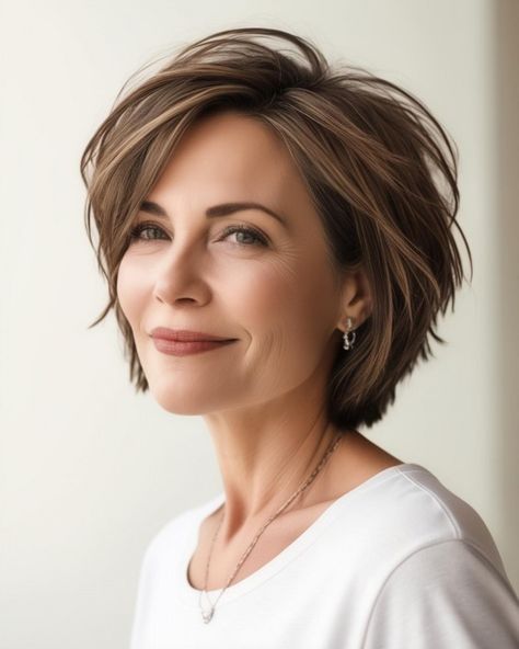 2 Layer Bob Haircut, Short Style For Thick Hair, Women Short Layered Haircuts, Bob Over 40 Short, Hairstyles That Add Volume, Pixie For Fine Hair Over 40, Short Highlighted Hairstyles, Short Bob Haircuts With Layers Fine Hair, Short Layered Bob Hairstyles For Fine Hair