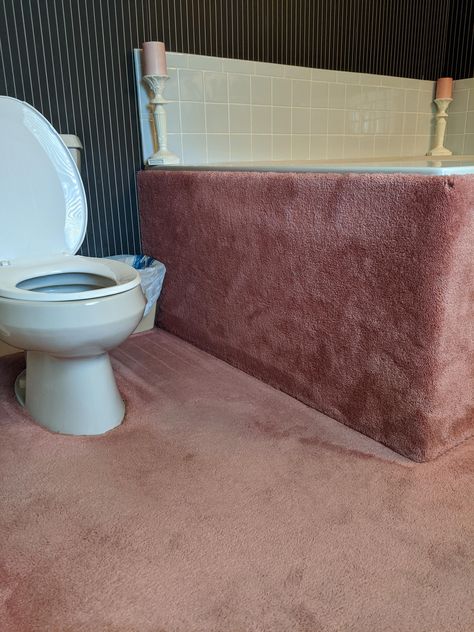 r/mildlyinfuriating - You guys hate carpet in the bathroom? I can one up that. My parents have a bathroom with carpet that goes up the bathtub walls! Bonus points for the terrible wallpaper. Rest Room, Bathtub Walls, Design Fails, Bathroom Carpet, Wall Carpet, Common Sense, Bathroom Rug, Bathroom Rugs, Bathroom Wall