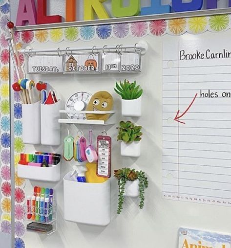 Standard Display Classroom, We Are Going To Have A Colorful Year, Outside Of Classroom Door Decor, Diy Turn In Trays Classroom, Classroom Marker Board Ideas, How To Store Ipads In The Classroom, Lunch Box Area Classroom, Diy Decor For Classroom, Teacher Room Organization