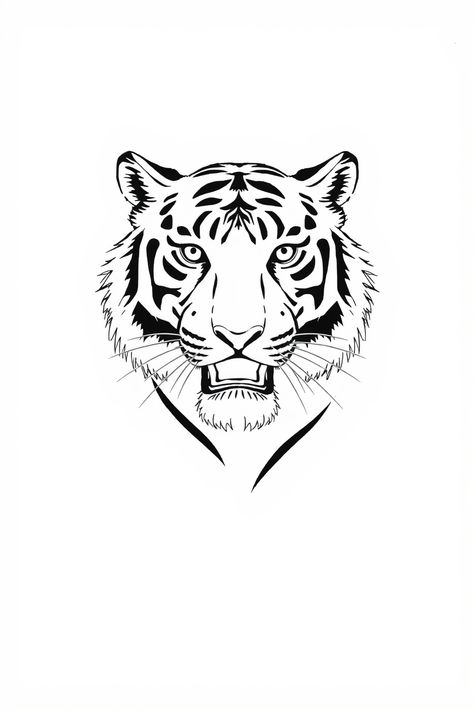 Check Out This Simple Tiger Line Drawing & 12+ Other Tiger Drawing Ideas! #drawingideas #drawing Tiger Simple Drawing, Simple Tiger Drawing, Tiger Drawing Sketches, Tiger Line Drawing, Tiger Face Drawing, Tiger Drawings, Draw Tiger, Jungle Drawing, Tiger Head Tattoo