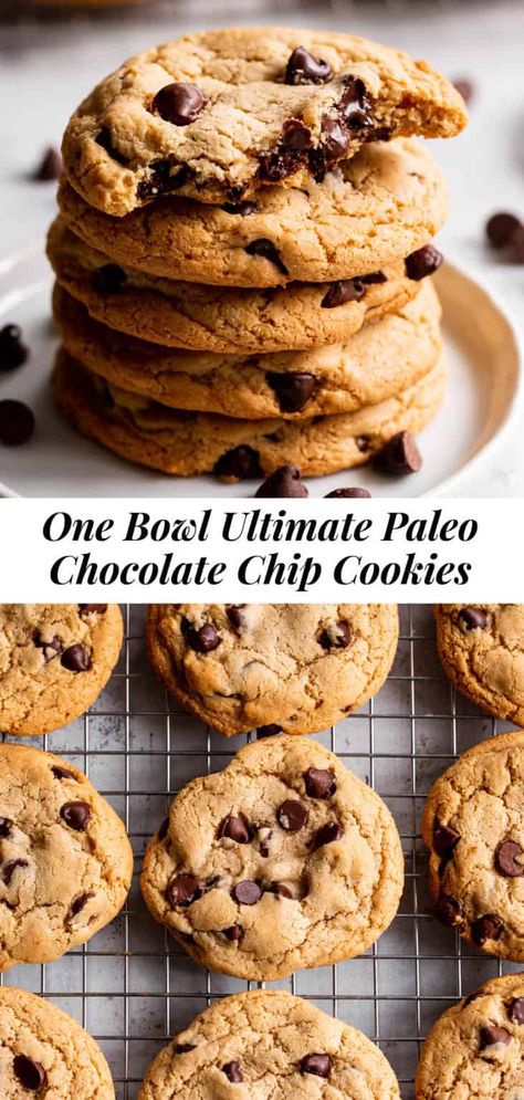 These super easy one bowl paleo chocolate chip cookies are my favorite cookie recipe yet! With no chilling time and one bowl prep, they’re ready from start to finish in just 20 minutes! Gluten free, grain free, dairy free, refined sugar free. #paleo #glutenfree #grainfree #paleobaking #paleotreats #cleaneating Best Paleo Cookies, Whole 30 Cookies, Paleo Cookie Recipes, Paleo Cookie, Paleo Chocolate Chip Cookies, Healthy Chocolate Chip Cookies, Grain Free Desserts, Paleo Cookies, Paleo Recipes Dessert