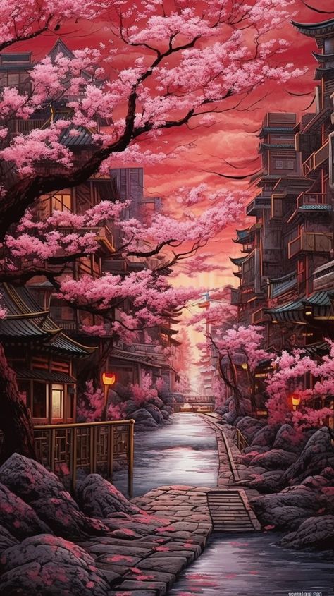 Color Anime, Dreamy Artwork, Japanese Art Prints, Japon Illustration, Japanese Landscape, Cool Wallpapers Art, Fantasy Art Landscapes, Cute Anime, Pretty Wallpapers Backgrounds