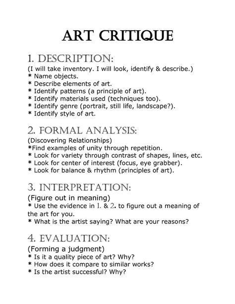 Art Critique Worksheet, Art Analysis, Classe D'art, Art Critique, Art Handouts, High School Art Lessons, Art Criticism, Istoria Artei, Art Theory