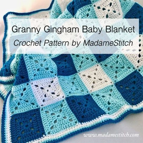 Granny Gingham Baby Blanket Crochet Pattern Easy Crochet Blanket Patterns Free, Easy Crochet Blanket Tutorial, Quick And Easy Crochet Blanket, Gingham Blanket, Crochet Blanket Tutorial, Crochet Blanket Pattern Easy, Crochet Afghan Patterns Free, Crocheting Projects, White Tablecloth