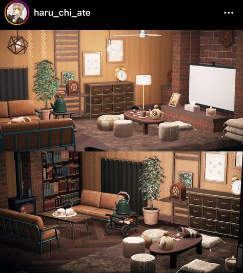 Acnh Basement Idea, Acnh Paradise Planning Ideas, Acnh Basement Design, Acnh Living Rooms Ideas, Animal Crossing Happy Home Paradise, Animal Crossing Interior, Acnh Interior, Acnh Hhp, Acnh House