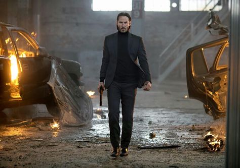 Keanu Reeves as John Wick John Wick Turtleneck, Suit And Turtleneck Men, John Wick Outfit, Suit With Turtleneck Men, John Wick Costume, John Wick Suit, Suit With Turtleneck, John Wick Style, Mens Turtleneck Outfits