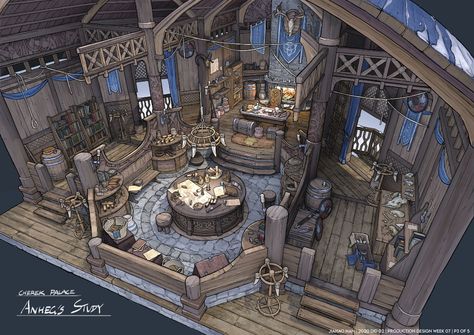 Viking Room, The Belgariad, Nautical Drawing, Feng Zhu Design, Interior Concept Art, Feng Zhu, Viking House, Conan Exiles, Romantic Drawing