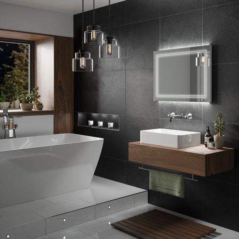 Outline - LED Steam Free Bathroom Mirror - HiB Mirrors Bathroom Accessories Uk, Concrete Bathroom, Led Bathroom Mirror, Fitted Bathroom, Illuminated Mirrors, Bathroom Goals, Bathroom Suites, Led Bathroom, Bathroom Mirrors