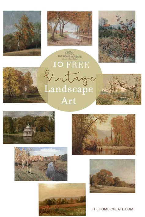 Gallery Wall Pictures Free Printable, Art For The Bedroom Wall, Free Art Prints Gallery Walls, Free Oil Painting Printables, Free Antique Printables, Printable Landscape Art, Vintage Images Printable Free, Fall Landscape Art, Fall Art Printables