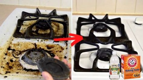 How To Clean Your Stove Top With Baking Soda And Vinegar | DIY Joy Projects and Crafts Ideas Clean Burnt Stove Top, How To Clean Grease Off Gas Stove Top, Gas Stove Top Cleaning Hacks, Stove Top Cleaner Diy, Stove Top Cleaning Hacks, Stovetop Cleaner, Diy White Vinegar, Clean Gas Stove Top, Clean Stove Grates