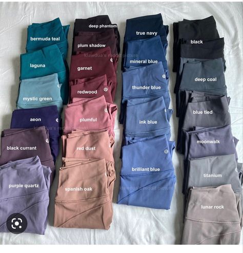 Lululemon Organization, Workout Pics, Laguna Blue, Black Plum, Purple Quartz, Black Currants, Blue Ink, Garnet, Blue Green