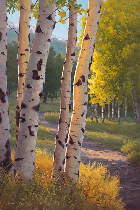 Aspens Painting, Aspen Painting, Paintings Of Aspen Trees, Birch Trees In Fall, Birch Forest Painting, Large Birch Tree Painting, Aspen Trees Painting, 자작나무 그림, Birch Tree Forest Painting