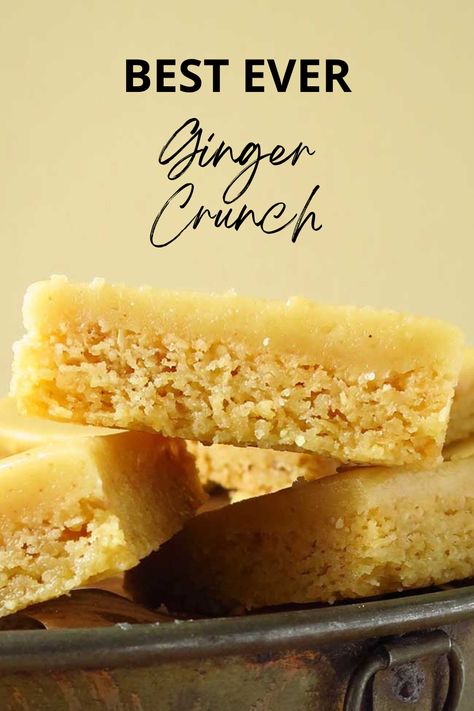 ginger crunch in baking tin Ginger Crunch Slice New Zealand, Ginger Icing Recipe, Brownies With Zucchini, Ginger Tea Recipes, Ginger Biscuits Recipe, Homade Cookies, Crystalized Ginger Recipe, Biscuit Recipes Uk, Ginger Crunch