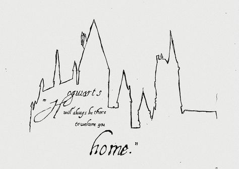 "The stories we love best do live in us forever so whether you come back by page or by the big screen, Hogwarts will always be there to welcome you home."  - J.K. Rowling. Hogwarts Outline, Hogwarts Castle Tattoo, Hogwarts Tattoo, Harry Potter Castle, Imprimibles Harry Potter, Hp Tattoo, Castle Tattoo, Harry Potter Illustrations, Harry Potter Tattoos