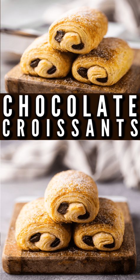 Easy Pain au Chocolat: This simplified recipe makes chocolate croissants a breeze! Panera Bread Chocolate Croissant Recipe, Homemade Croissants Chocolate, Gluten Free Chocolate Croissant Recipe, Chocolate Croissant Starbucks, Croissants From Scratch, Easy Chocolate Crossiant Recipes, Chocolate Crossiant Recipes, Homemade French Croissants, Panera Chocolate Croissant Recipe