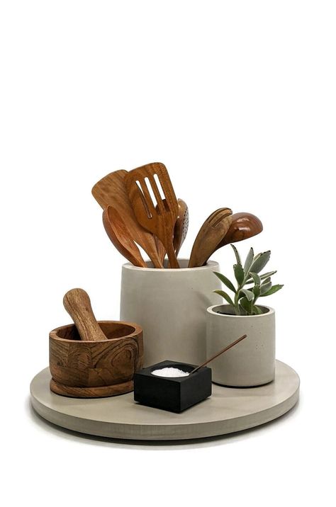 Kitchen Counter Styling, Cocktail Napkin Holder, Lazy Susan Turntable, Plant Tray, Counter Decor, Concrete Kitchen, Clean Aesthetic, Decorative Trays, Lazy Susan