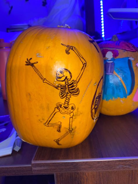 #pumpkinpaintingideas #skeleton #diy Pumpkin Painting Ideas Skeleton, Painting Ideas Skeleton, Skeleton Pumpkin Painting, Spooky Pumpkin Painting, Spooky Pumpkin Painting Ideas, Skeleton Diy, Pumpkin Painting Ideas, Skeleton Pumpkin, Dancing Skeleton