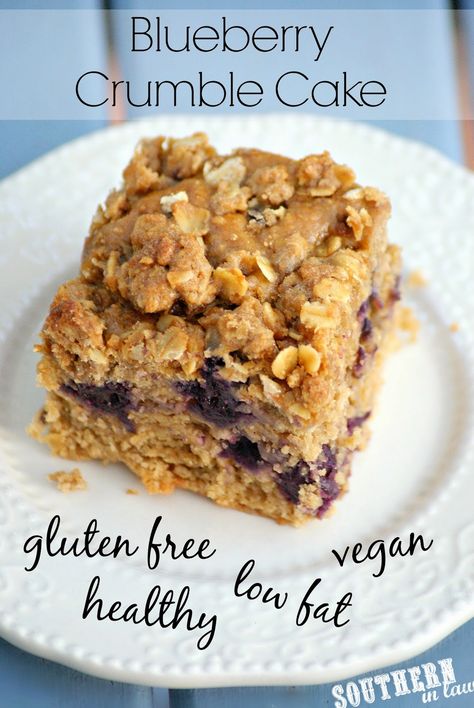 Vegan Blueberry Crumble Cake Recipe - gluten free, low fat, lower sugar, vegan, dairy free, egg free Healthy Blueberry Crumble, Vegan Blueberry Crumble, Blueberry Crumble Cake, Crumble Cake Recipe, Eggless Breakfast, Healthy Apple Crumble, Egg Free Cakes, Low Fat Desserts, Healthier Desserts