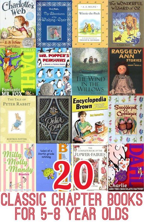 Introduce chapter books to your young children with these twenty classic titles. Kid Books, Read Aloud Books, Read Alouds, Books For Boys, Books For Children, Children's Literature, Chapter Books, Kids' Book, Kids Reading