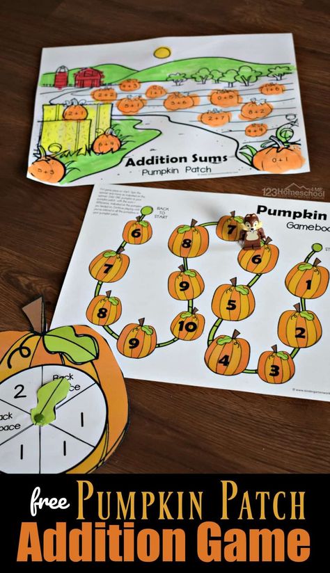 Make practicing addition fun with this clever, hands-on activity. Pumpkin Patch Addition Game is a free printable math game for early learners. Pumpkin Science Experiment, Kindergarten Sight Word Games, Pumpkin Math Activities, Math Addition Games, Pumpkin Math, Shape Matching Game, Printable Math Games, Kindergarten Math Games, Senses Activities