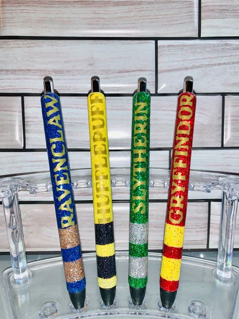 Wizard Pens | 4 Houses | | Wizard Houses | Glitter Pens Custom Glitter Pens, Halloween Glitter Pens, Harry Potter Glitter Pen, Harry Potter Quill Pen, Mikey Wizard Hat Beadable Pens, Wizard House, Resin Pens, Screen Print Transfers, Glitter Pens