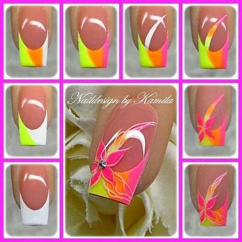 Tropics! Neon Nail Art, Nail Tip Designs, Different Nail Designs, Flower Nail Art, Neon Nails, Beautiful Nail Designs, Nail Polish Designs, Gel Nail Designs, Nail Art Summer