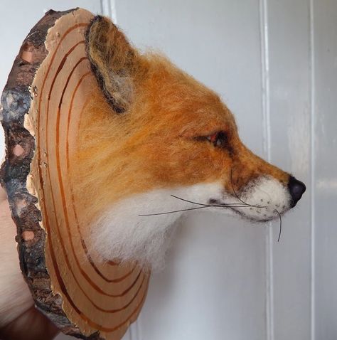 | Other Animals Felt Taxidermy, Animal Heads On Wall, Felted Fox, Needle Felted Fox, Handmade Animals, Opal Art, Fox Crafts, Animal Ideas, Felt Fox