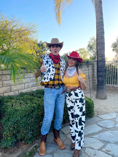 Cowboy, cowgirl, cowboy costume, cowgirl costume, couples halloween costume, couples costume ideas, toy story, jessie, woody, disney costume, couples costumes, college halloween costume ideas, halloween, halloween costume, boyfriend and girlfriend halloween costume, halloween costumes 2021 Couples Halloween Costume Woody And Jessie, Cartoon Costumes Halloween, Cute Jessie Costume, Jessie And Woodie Toy Story Costume, Jesse And Woody Costume Couple Diy, Jesse Toy Story Inspired Outfit, Woody And Wendy Costume, Wendy And Woody Costumes, Woody Jessie And Buzz Costume