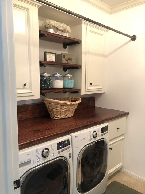 Small Laundry Room Ideas With Counter, Laundry Room With Window Behind Washer And Dryer, Hallway Closet Laundry Room Ideas, Lau Dry Room Makeover, Laundry Room Design Front Loaders, Cozy Laundry Room Ideas, Hall Closet Laundry Room Ideas, Bathroom Remodel With Laundry, Mobile Home Laundry Room Makeover