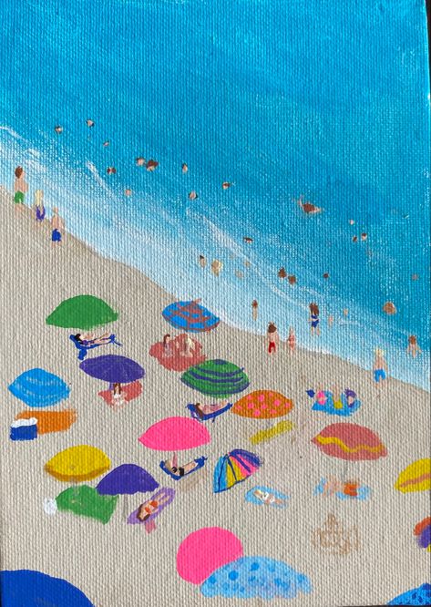 Beach Aesthetic Canvas Painting, Beach Simple Painting, Easy Painting Ideas Beach, Painting Ideas On Canvas Summer Easy, Easy Ocean Painting Ideas, Cute Beachy Paintings, Cute Beach Paintings Easy, Simple Beachy Paintings, Canvas Painting Ideas Beach Easy