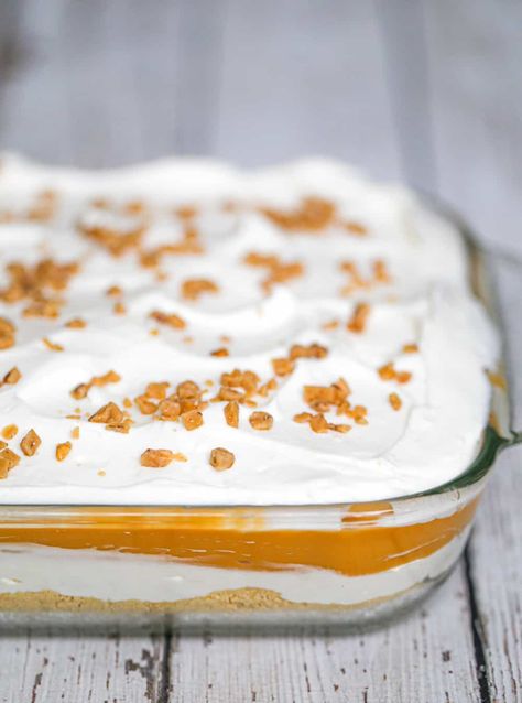 Creamy Butterscotch Pudding, Butterscotch Pudding Torte, Pudding Layered Desserts, Graham Cracker Cool Whip Dessert, Butterscotch Layered Dessert, Recipes With Butterscotch Pudding, Butterscotch Lush Dessert, Butterscotch Trifle, Cream Cheese Fluff