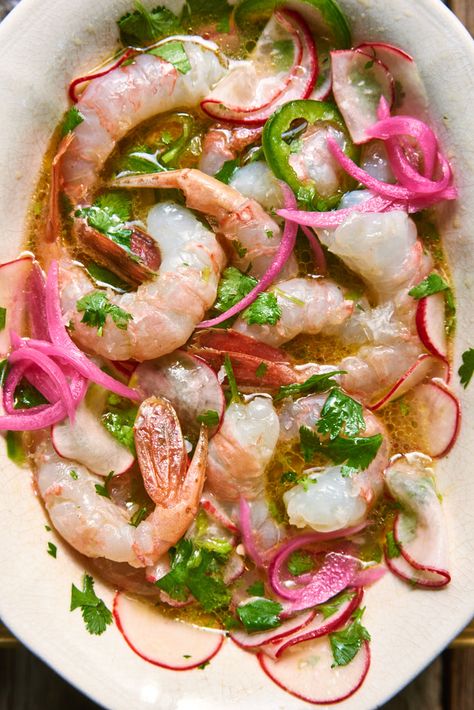 Prawn Ceviche Recipe, Prawn Ceviche, Drunken Prawns Recipe, Shrimp Crudo, Spot Prawn Recipe, Christmas Prawns Platter, Summer Salads Prawn, Spot Prawns, Beach Dinner